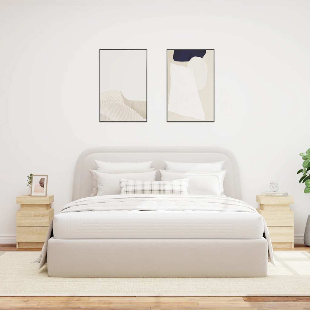 HKH Conjunto de 2 Mesas de Cabeceira com Luzes Led Sonoma em Carvalho