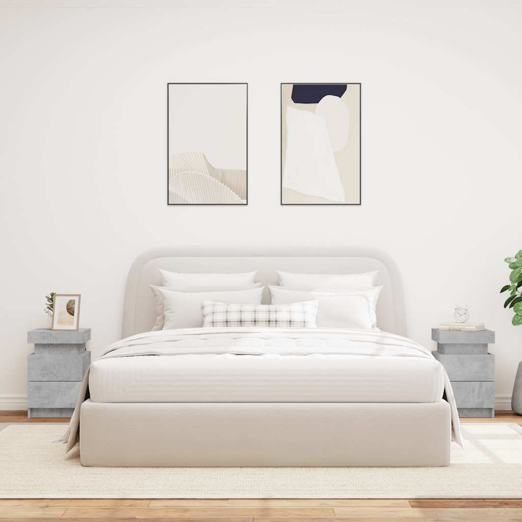 HKH Conjunto de 2 Mesas de Cabeceira com Luzes Led - Cinza Cimento