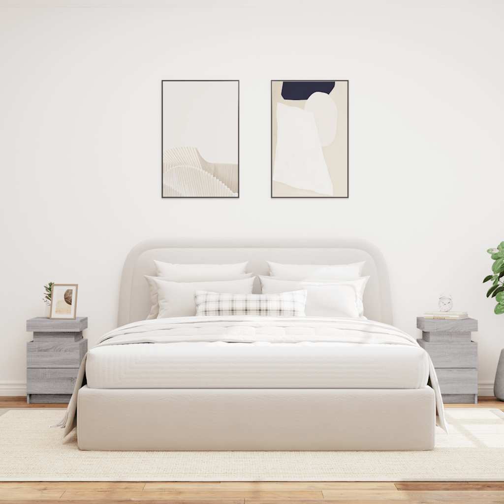 HKH Conjunto de 2 Mesas de Cabeceira com Luzes Led Cinza Sonoma