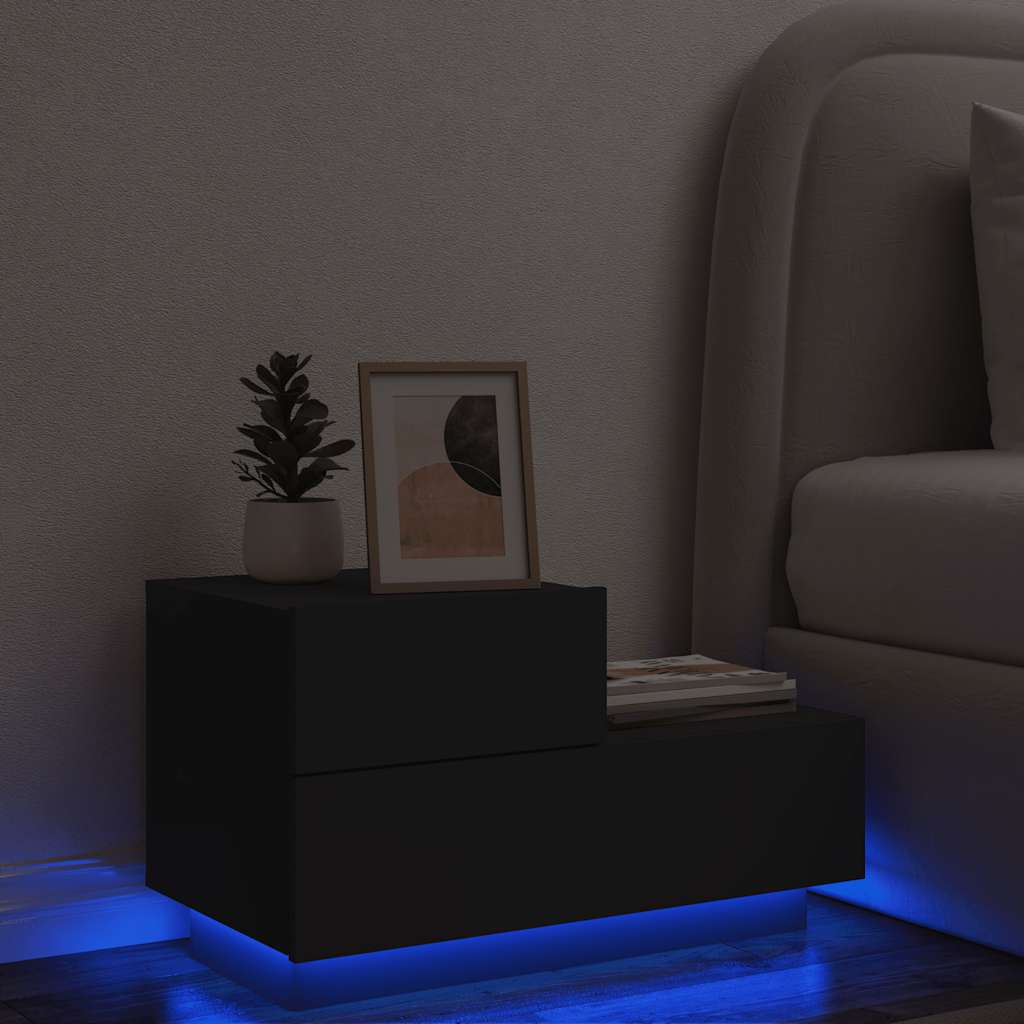 HKH Mesa de Cabeceira com Luzes Led - Preto