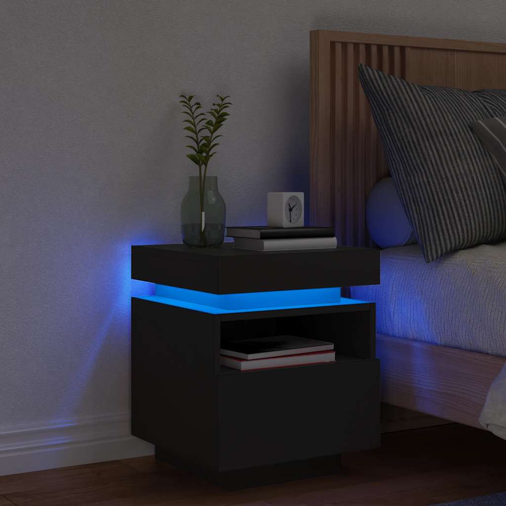 HKH Mesa de Cabeceira com Luzes Led - Preto