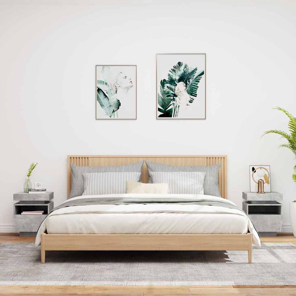 HKH Conjunto de 2 Mesas de Cabeceira com Luzes Led Cinza - Cimento