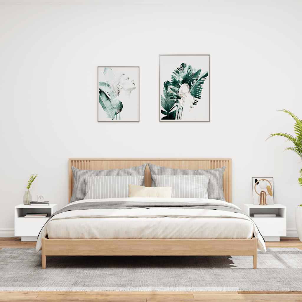 HKH Conjunto de 2 Mesas de Cabeceira com Luz Led - Branco