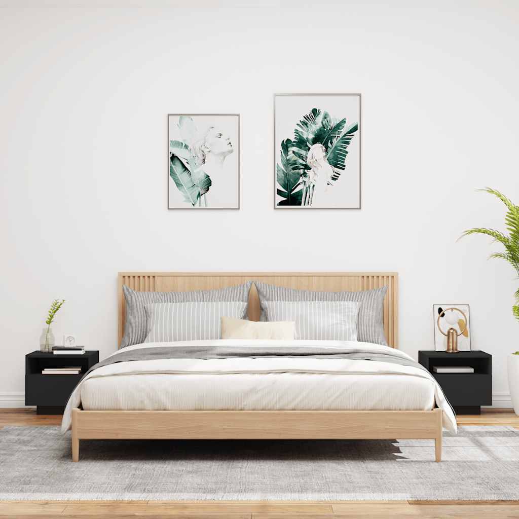 HKH Conjunto de 2 Mesas de Cabeceira com Luz Led - Preto