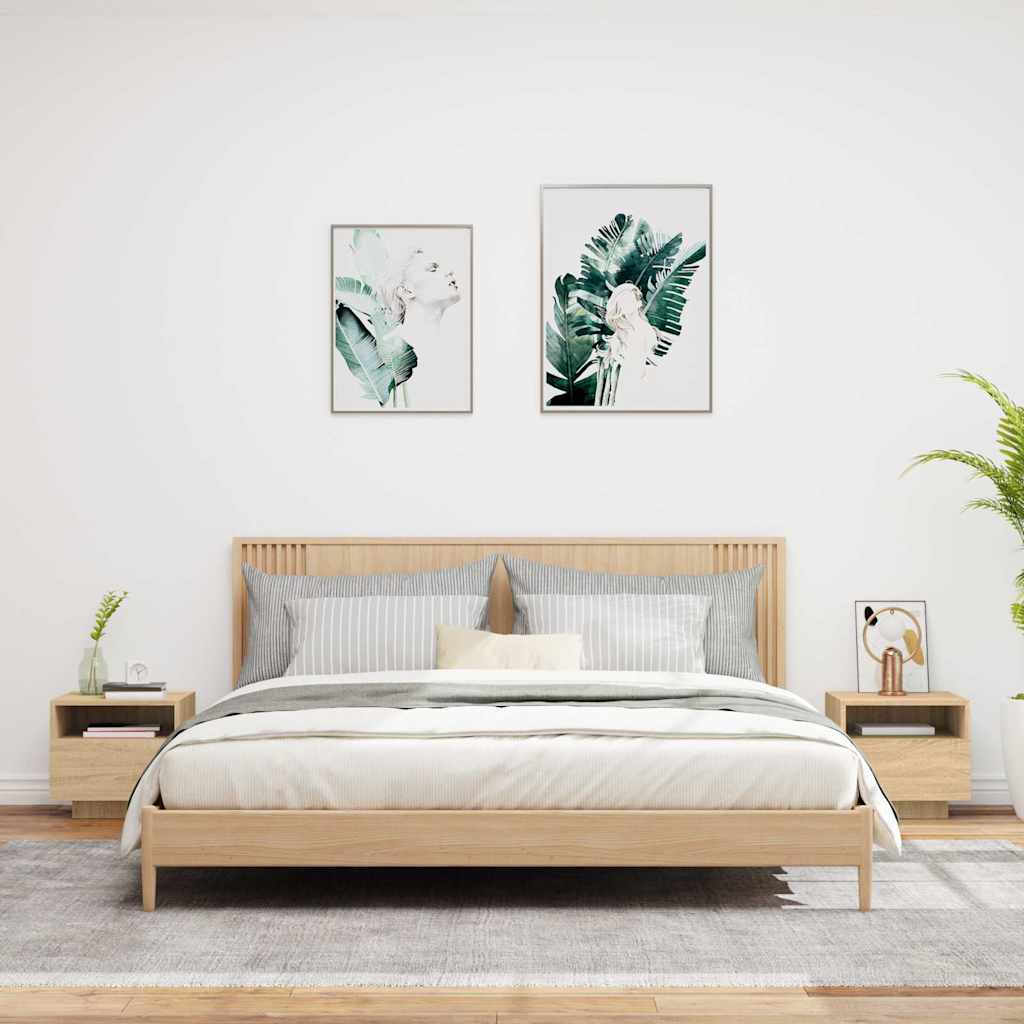 HKH Conjunto de 2 Mesas de Cabeceira com Luzes Led Sonoma em Carvalho