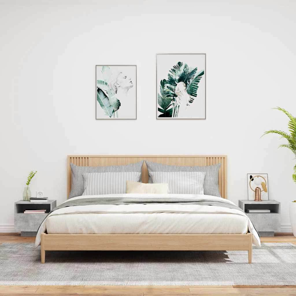 HKH Conjunto de 2 Mesas de Cabeceira com Luzes Led - Cinza Cimento