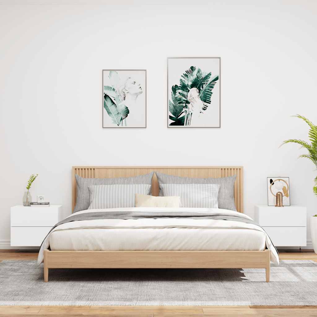 HKH Conjunto de 2 Mesas de Cabeceira de Parede com Luzes Led - Branco