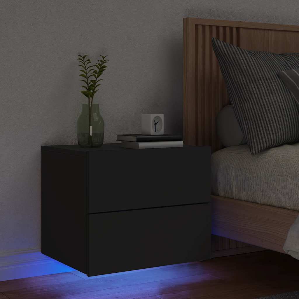 HKH Mesa de Cabeceira de Parede com Luzes Led - Preto
