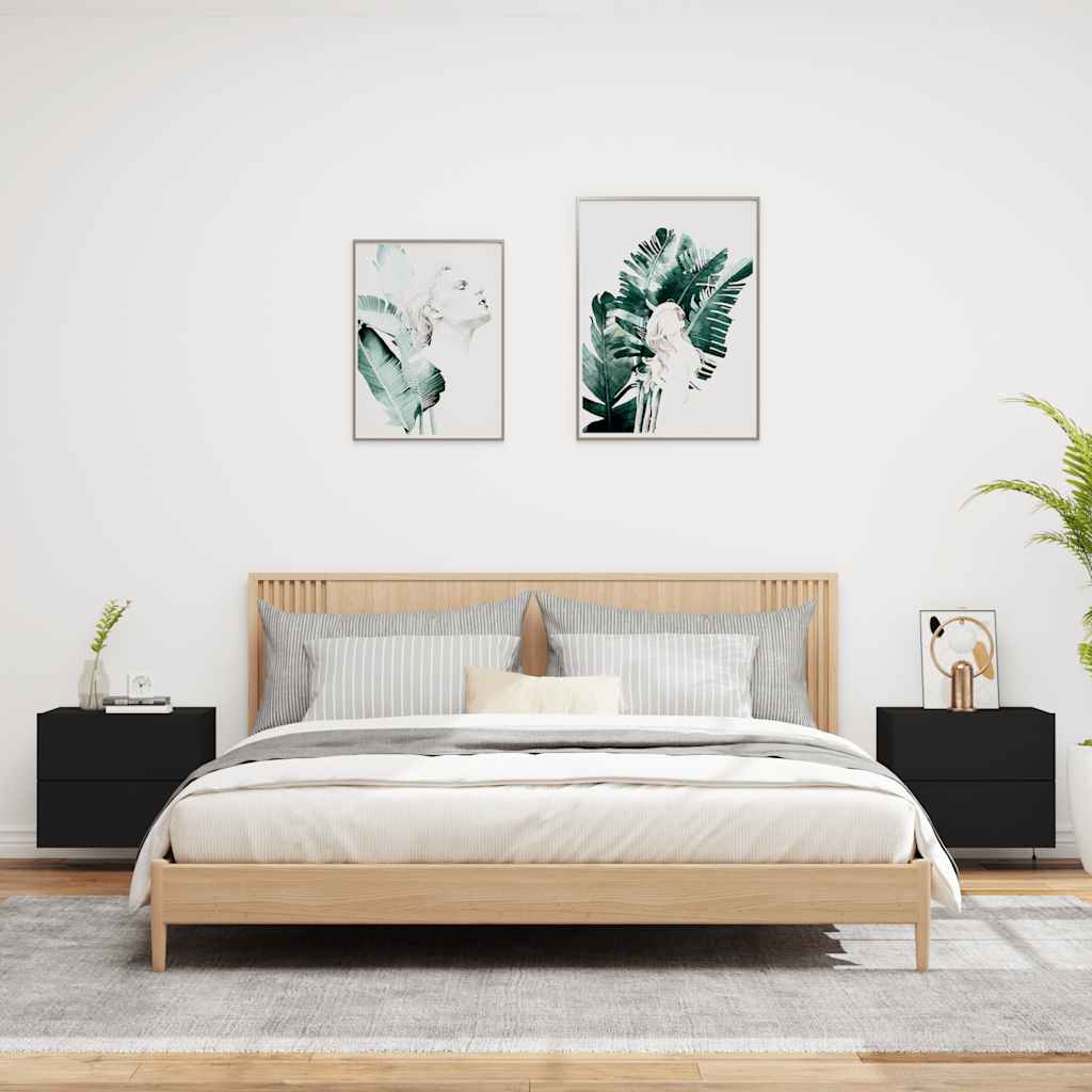 HKH Conjunto de 2 Mesas de Cabeceira de Parede com Luzes Led - Preto