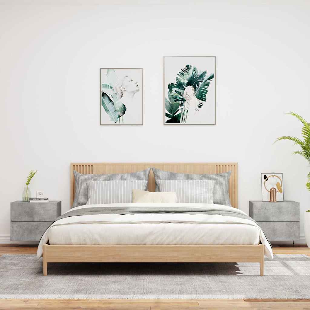 HKH Conjunto de 2 Mesas de Cabeceira de Parede com Luzes Led - Cinza Cimento