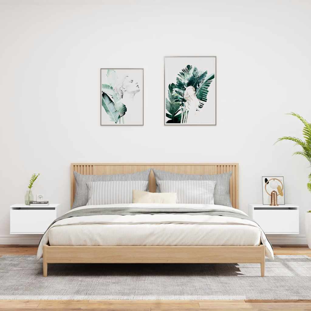 HKH Conjunto de 2 Mesas de Cabeceira de Parede com Luzes Led - Branco