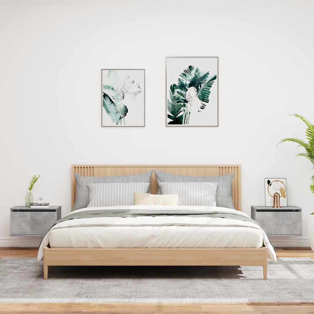 HKH Conjunto de 2 Mesas de Cabeceira de Parede com Luzes Led - Cinza Cimento