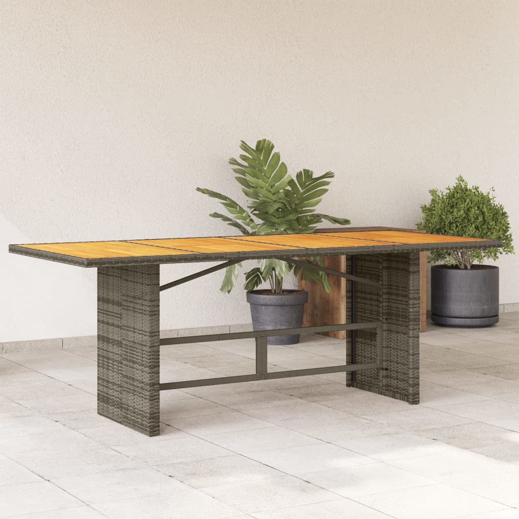 HKH Mesa de Jardim com Tampo em Acácia 190x80x74 Cm Vime Pe Cinza - Cinzento