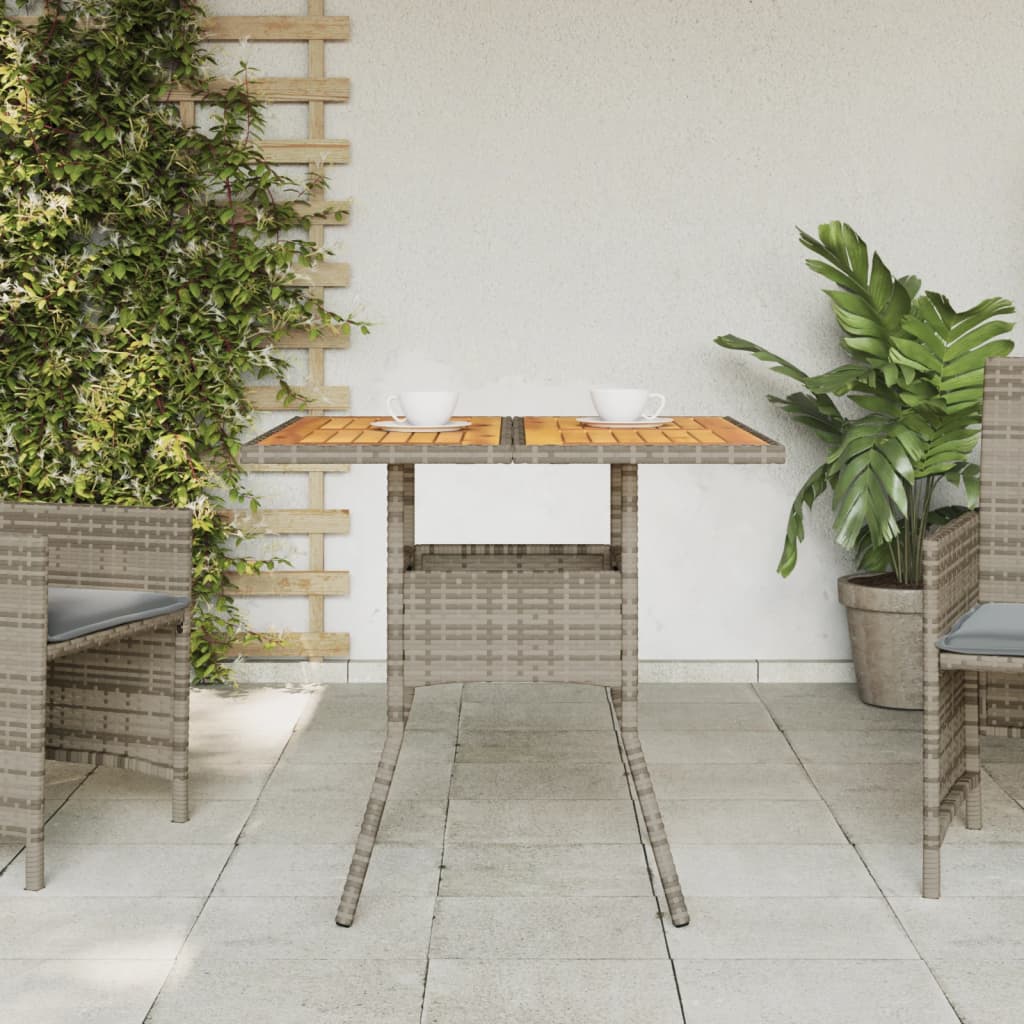 HKH Mesa de Jardim com Tampo em Acácia 80x80x75 Cm Vime Pe Cinza - Cinzento