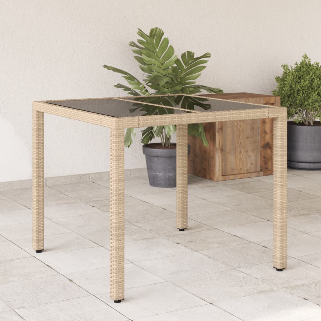 HKH Mesa de Jardim com Tampo de Vidro 90x90x75 Cm Vime Pe - Bege