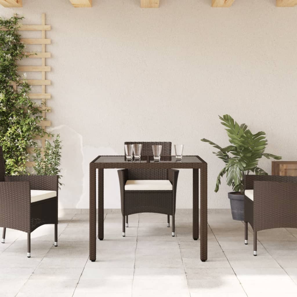 HKH Mesa de Jardim com Tampo de Vidro 90x90x75 Cm Vime Pe Castanho - Marrom