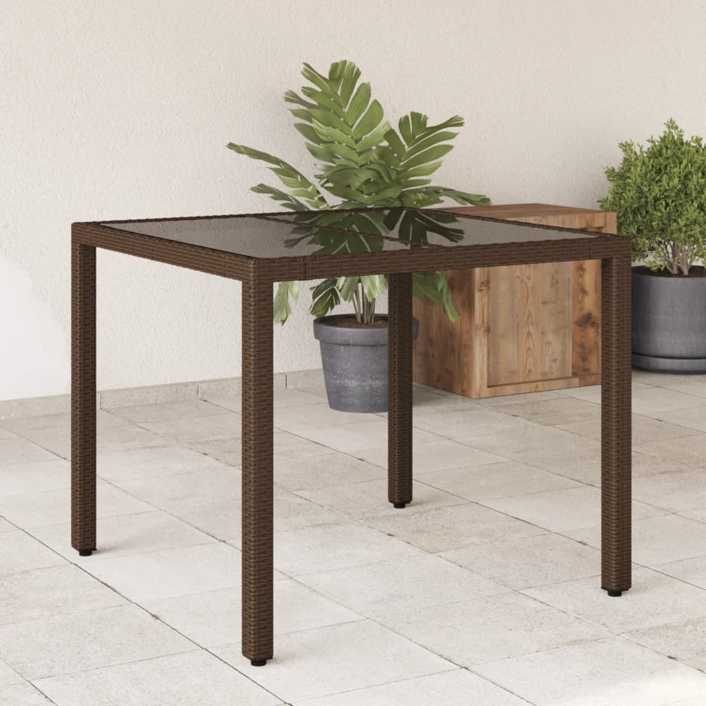 HKH Mesa de Jardim com Tampo de Vidro 90x90x75 Cm Vime Pe Castanho - Marrom