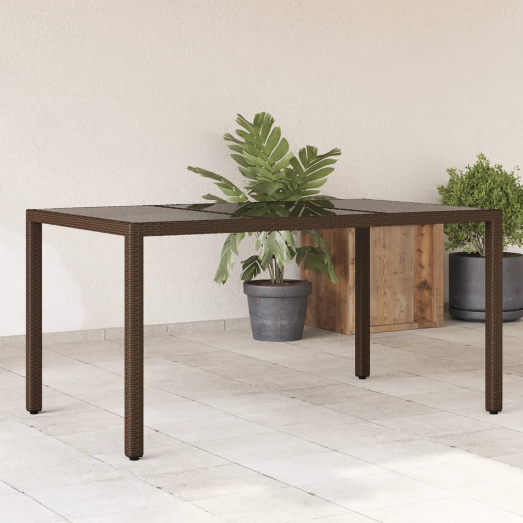 HKH Mesa de Jardim com Tampo de Vidro 150x90x75 Cm Vime Pe Castanho - Marrom