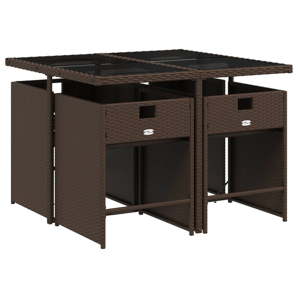 HKH 5 Pcs Conjunto Jantar P/ Jardim C/ Almofadões Vime Pe Castanho - Marrom