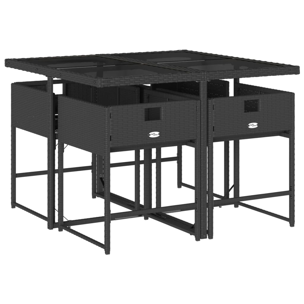 HKH 5 Pcs Conjunto de Jantar P/ Jardim C/ Almofadões Vime Pe - Preto