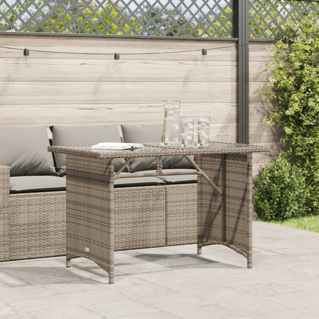 HKH Mesa de Jardim com Tampo de Vidro 110x68x70 Cm Vime Pe Cinza - Cinzento