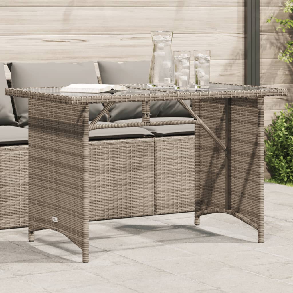 HKH Mesa de Jardim com Tampo de Vidro 110x68x70 Cm Vime Pe Cinza - Cinzento