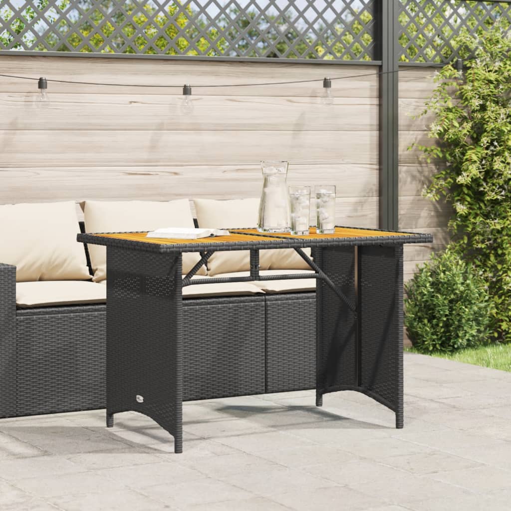 HKH Mesa de Jardim com Tampo de Madeira 110x68x70 Cm Vime Pe - Preto