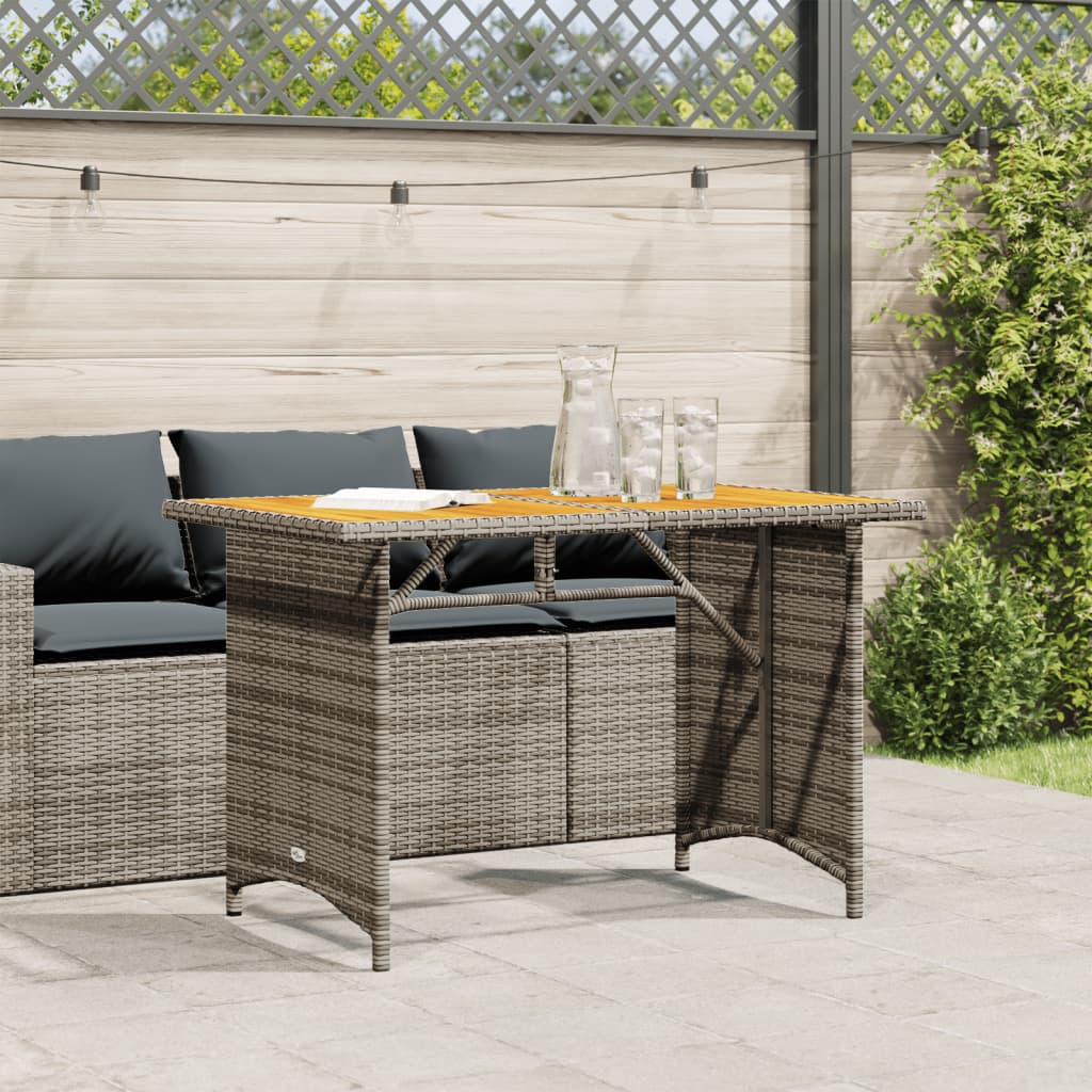 HKH Mesa de Jardim com Tampo de Madeira 110x68x70 Cm Vime Pe Cinza - Cinzento