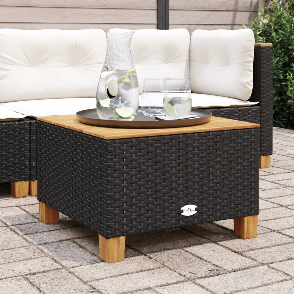 HKH Mesa de Jardim 55x55x36 Cm Vime Pe e Madeira de Acácia - Preto