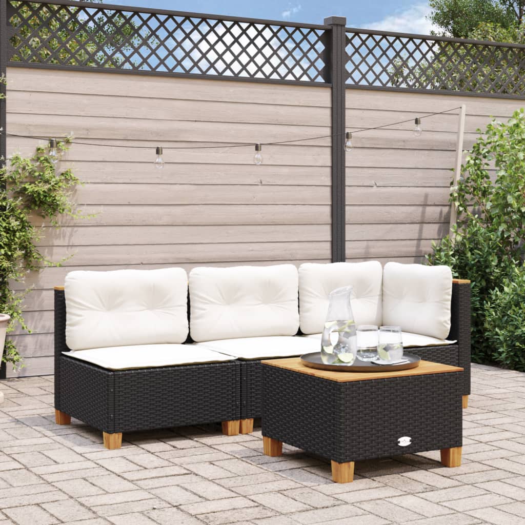 HKH Mesa de Jardim 55x55x36 Cm Vime Pe e Madeira de Acácia - Preto