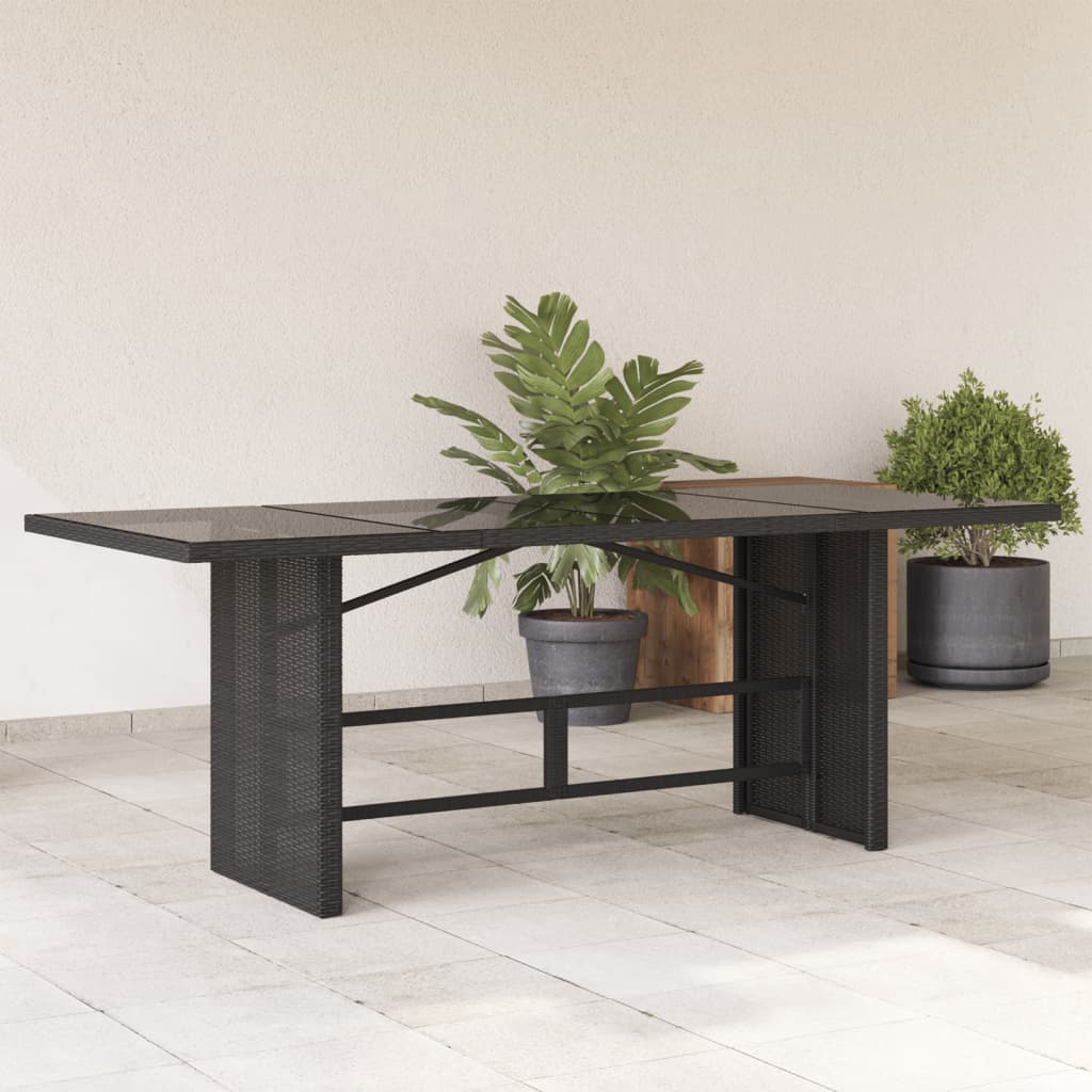 HKH Mesa de Jardim com Tampo de Vidro 190x80x75 Cm Vime Pe - Preto