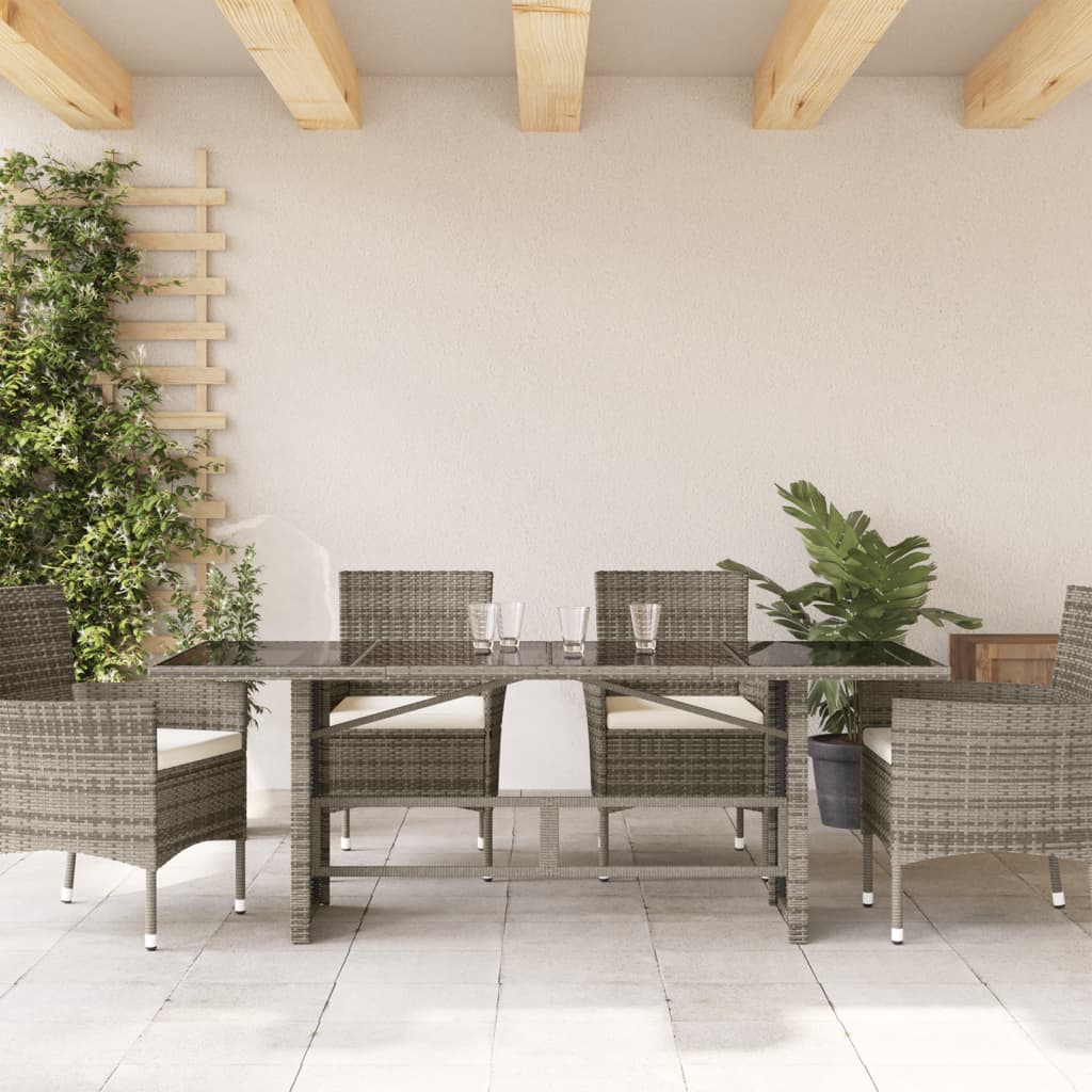 HKH Mesa de Jardim com Tampo de Vidro 190x80x75 Cm Vime Pe Cinza - Cinzento