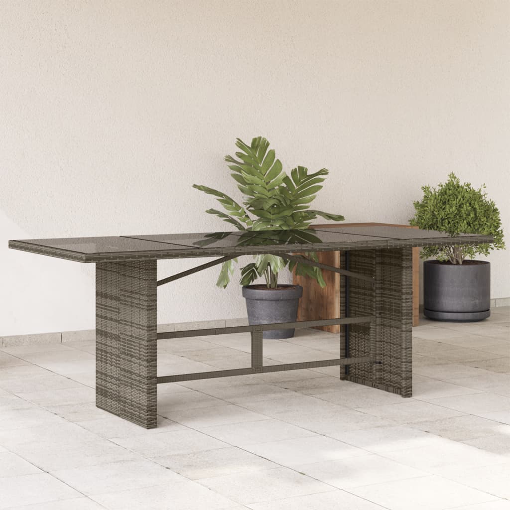 HKH Mesa de Jardim com Tampo de Vidro 190x80x75 Cm Vime Pe Cinza - Cinzento