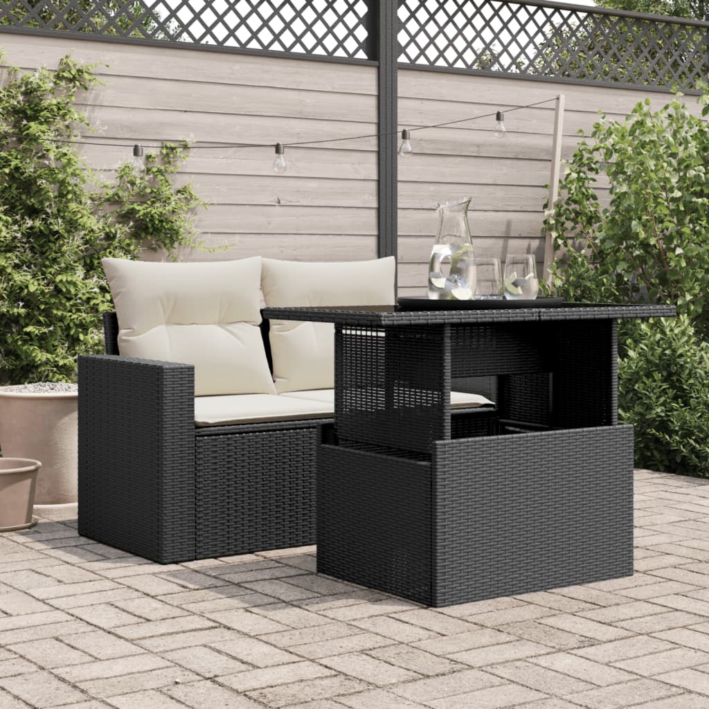 HKH Mesa de Jardim com Tampo de Vidro 100x55x73 Cm Vime Pe - Preto