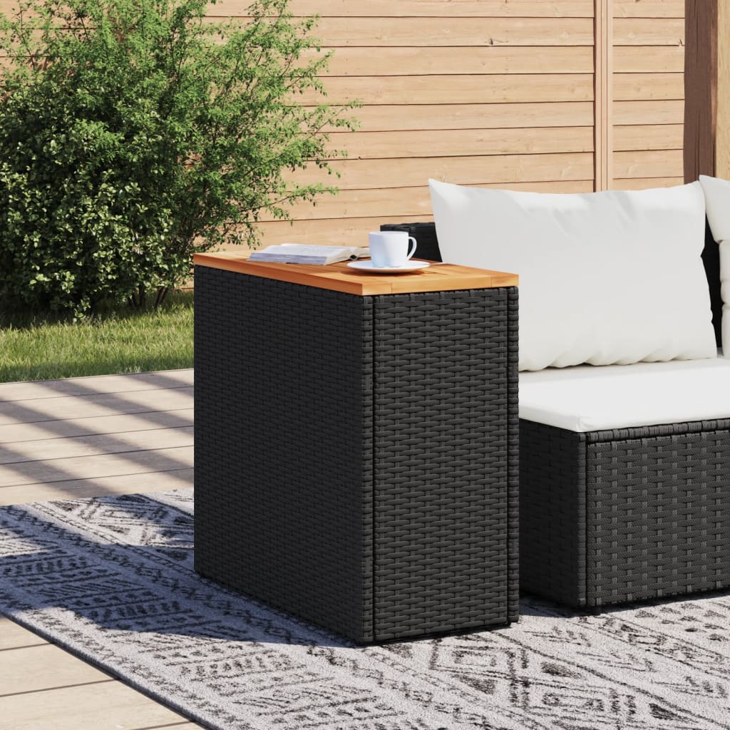 HKH Mesa Apoio Jardim C/ Tampo Madeira 58x27,5x55 Cm Vime Pe - Preto