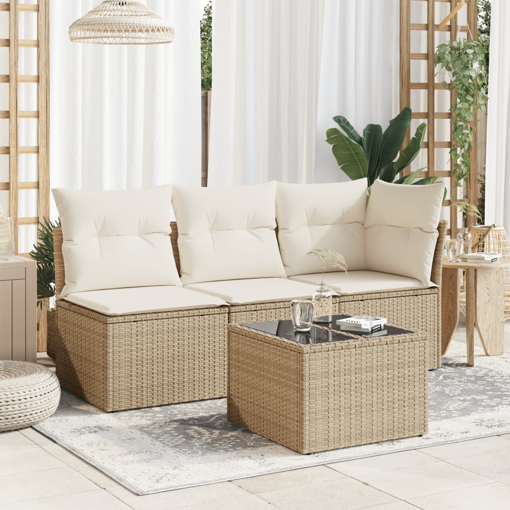 HKH Mesa de Jardim com Tampo de Vidro 55x55x37 Cm Vime Pe - Bege