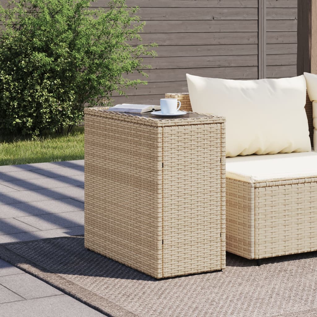 HKH Mesa de Apoio Jardim C/ Tampo Vidro 58x27,5x55 Cm Vime Pe - Bege