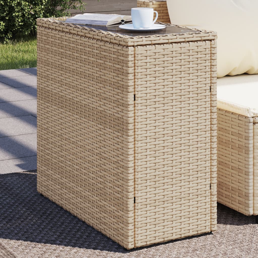 HKH Mesa de Apoio Jardim C/ Tampo Vidro 58x27,5x55 Cm Vime Pe - Bege