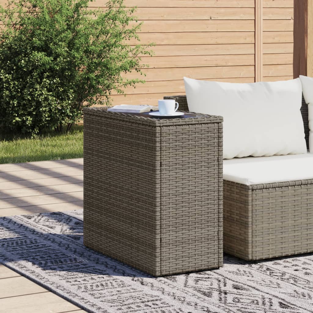 HKH Mesa de Apoio Jardim C/ Tampo Vidro 58x27,5x55 Cm Vime Pe Cinza - Cinzento