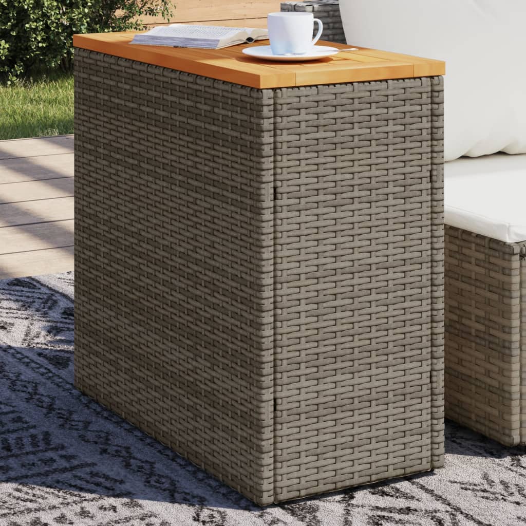 HKH Mesa Apoio Jardim C/ Tampo Madeira 58x27,5x55 Cm Vime Pe Cinza - Cinzento