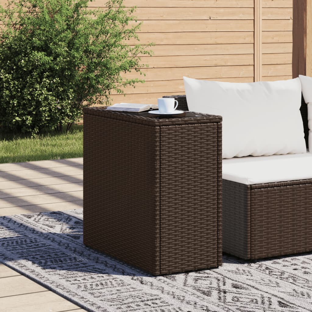 HKH Mesa de Apoio Jardim Tampo Vidro 58x27,5x55 Cm Vime Pe Castanho - Marrom