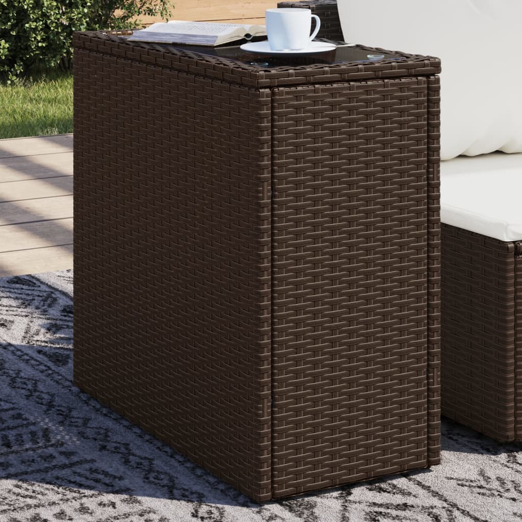 HKH Mesa de Apoio Jardim Tampo Vidro 58x27,5x55 Cm Vime Pe Castanho - Marrom