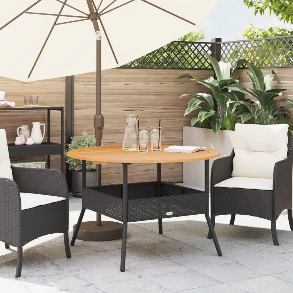 HKH Mesa de Jardim com Tampo de Acácia Ã˜110x71 Cm Vime Pe - Preto