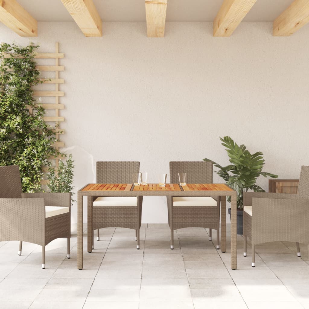 HKH Mesa de Jardim 150x90x75 Cm Vime Pe e Madeira de Acácia - Bege