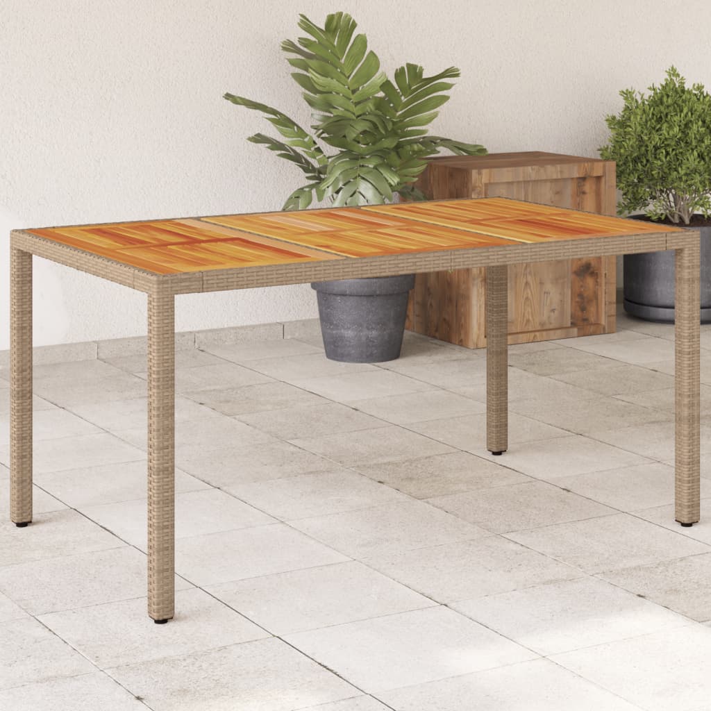 HKH Mesa de Jardim 150x90x75 Cm Vime Pe e Madeira de Acácia - Bege