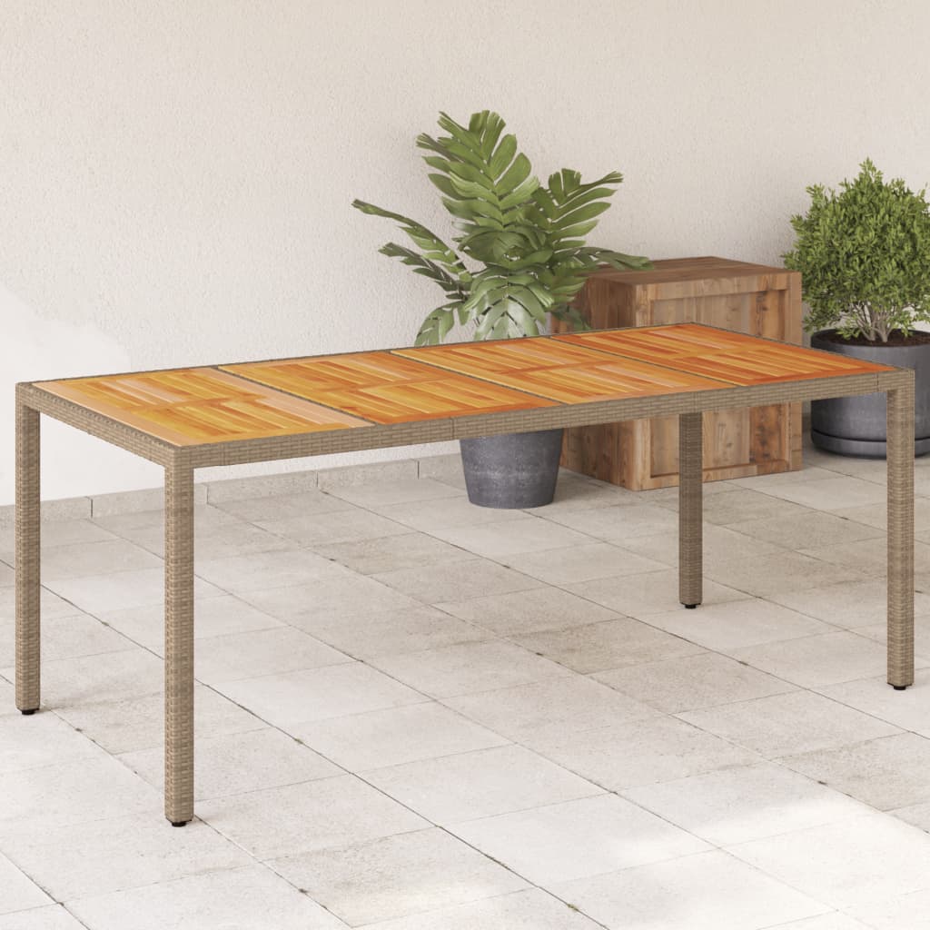 HKH Mesa de Jardim 190x90x75 Cm Vime Pe e Madeira de Maciça - Bege