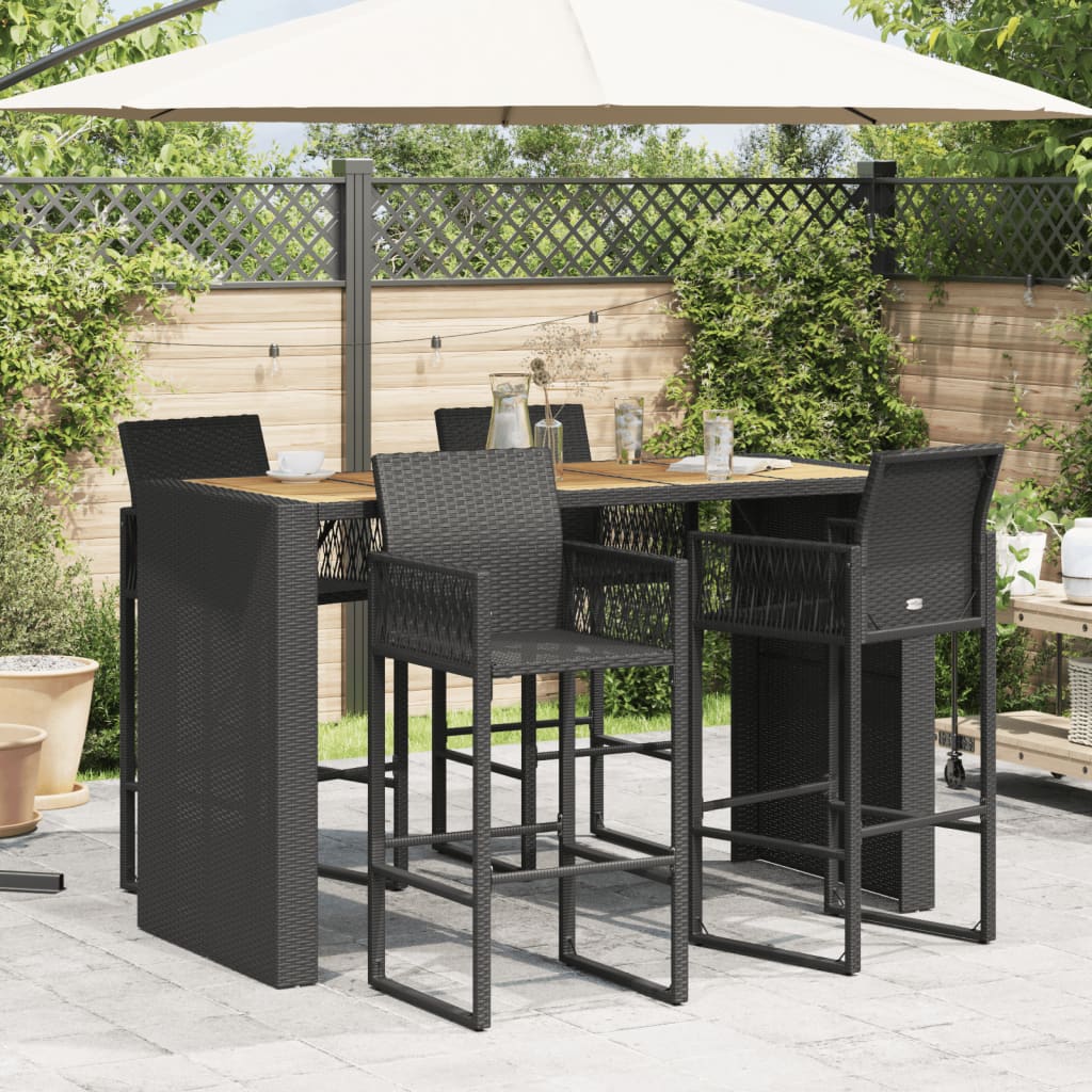 HKH Mesa de Bar para Jardim com Tampo em Acácia Vime Pe - Preto