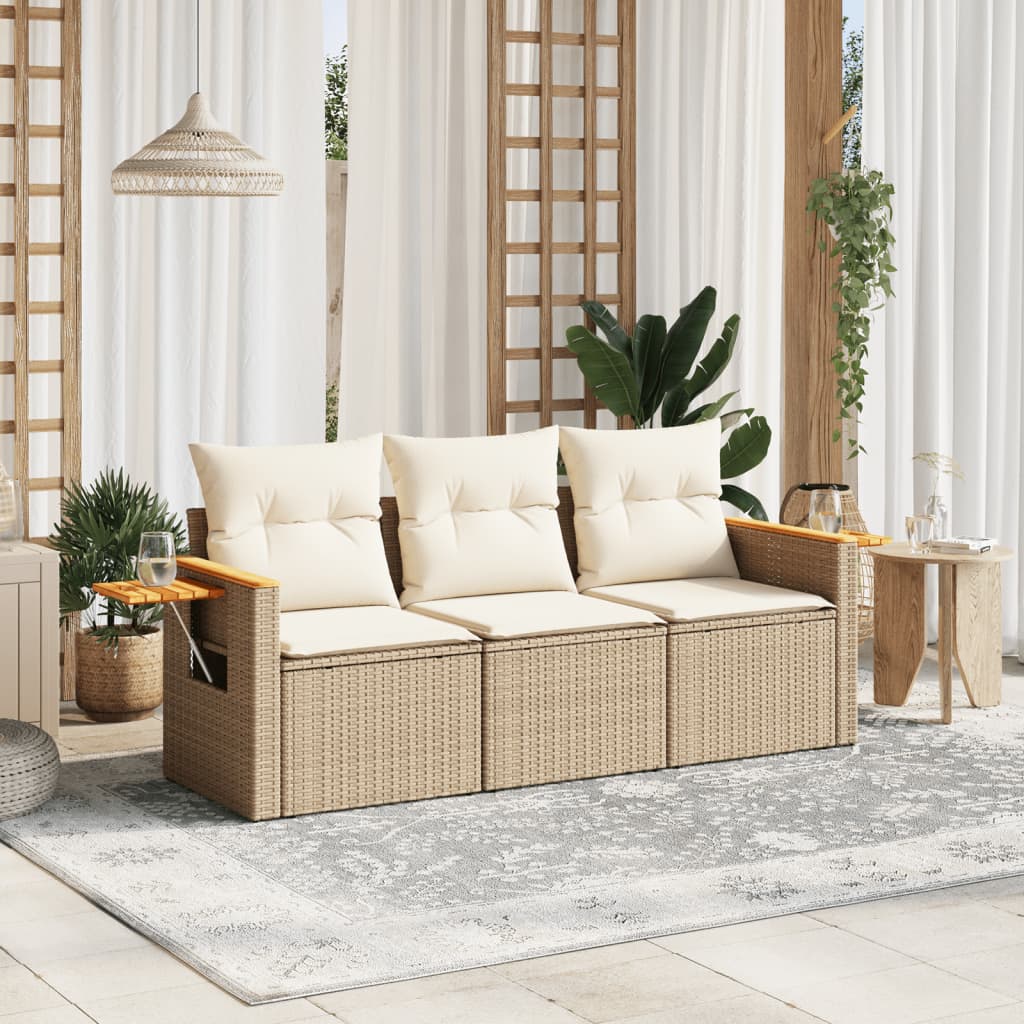 HKH 3 Pcs Conjunto de Sofás P/ Jardim com Almofadões Vime Pe - Bege