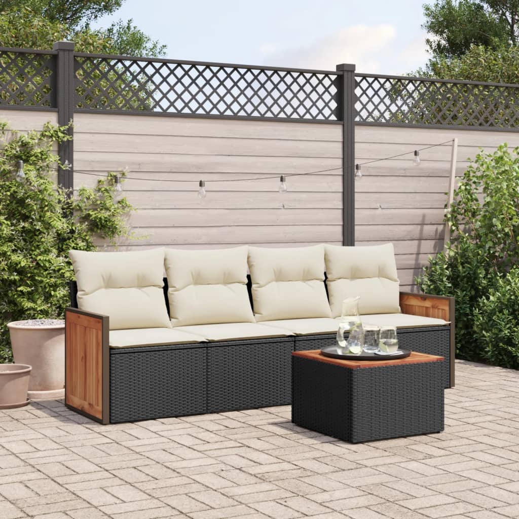 HKH 5 Pcs Conjunto Sofás de Jardim com Almofadões Vime Pe - Preto