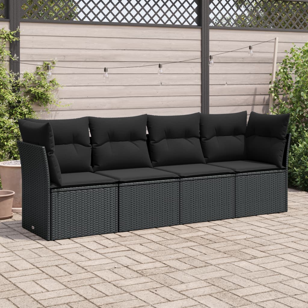 HKH 4 Pcs Conjunto de Sofás para Jardim C/ Almofadões Vime Pe - Preto